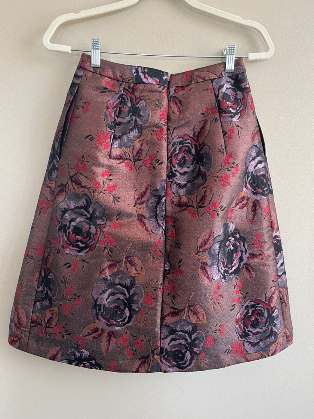 Cath Kidston Jacquard Rose Print A line Skirt in red purple brown size 8 - Picture 6 of 14